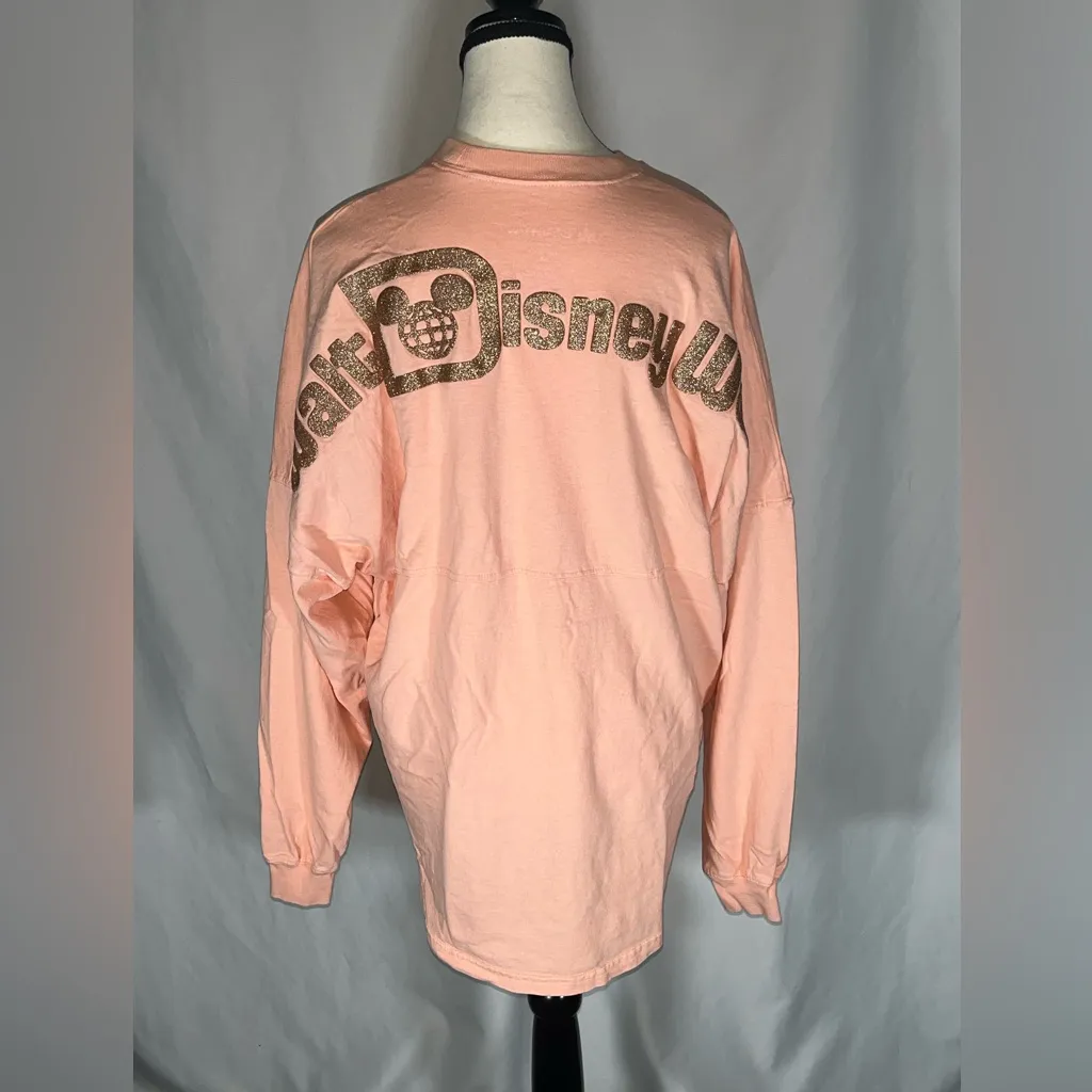 Walt Disney World Spirit Jersey Peach w/ Gold Glitter Long Sleeve Pink Size M - Image 5