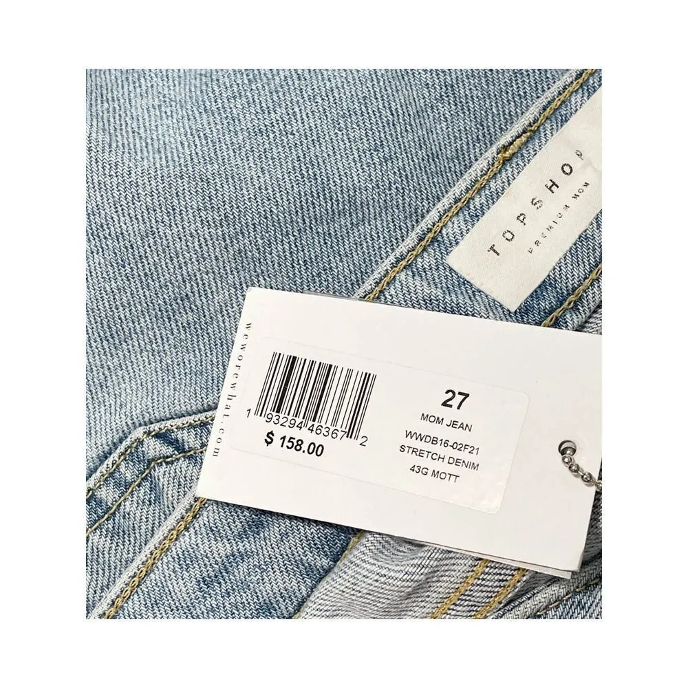Topshop Premium Mom Jeans High‎ Rise High Waisted Light Wash Denim Blue 32 x 32 - Image 9