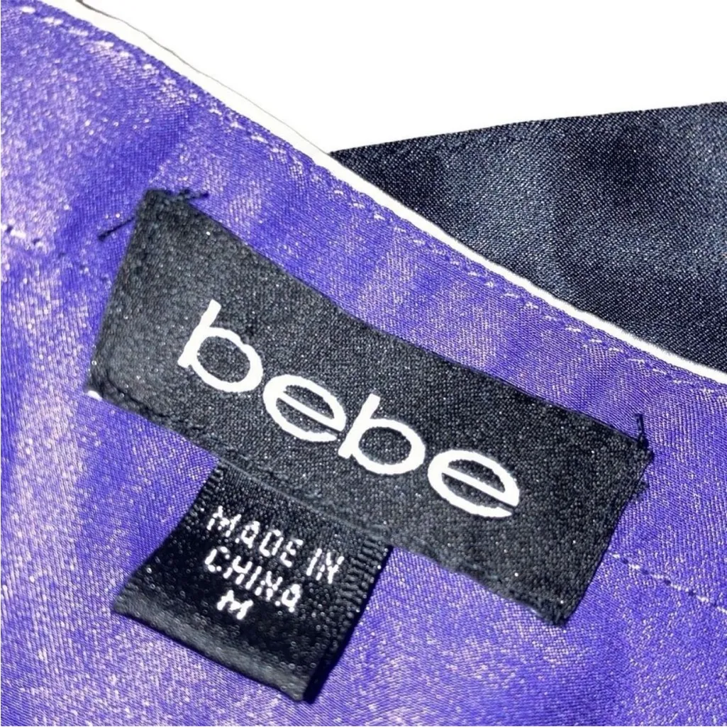 Vintage Y2K bebe Purple Silk Halter Top with Black & White Zig Zag Detail sz Med - Image 6