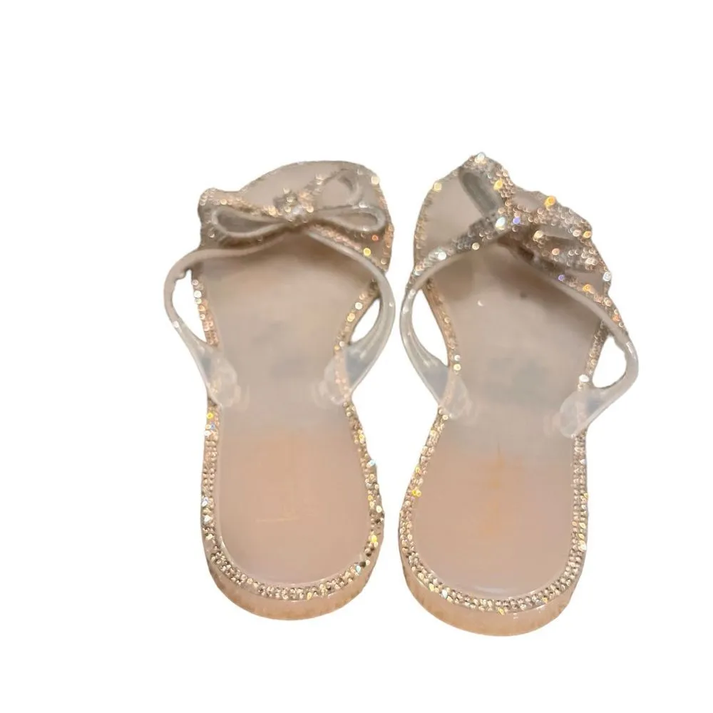 Nicole Miller pink and gold bejeweled flip flops women’s size 8 - Image 3
