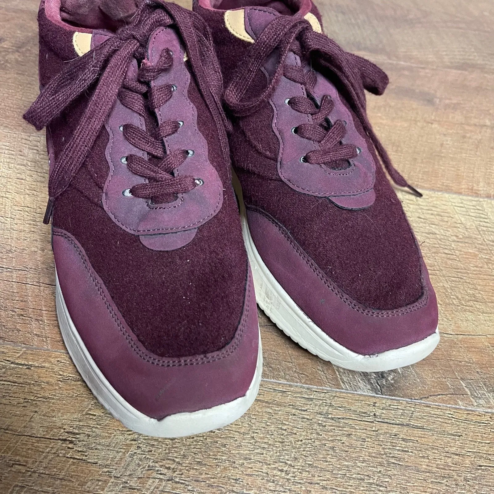 Zara Basic Woman’s Burgundy Suede Platform Sneakers Size 39 (US 8) - Image 3