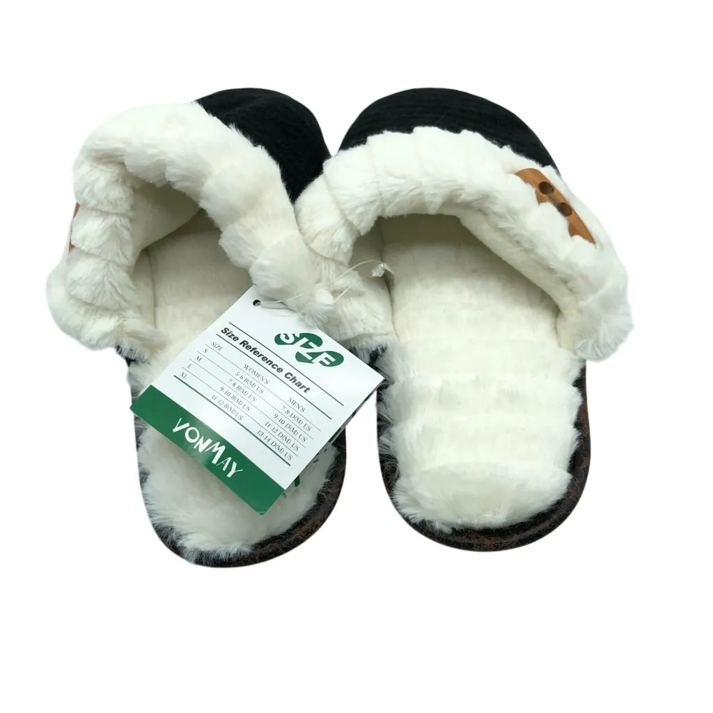 Vonmay Womens Clog Slipper Faux Fur Lined Slip On Knit Black Ivory Size 5 - Image 3