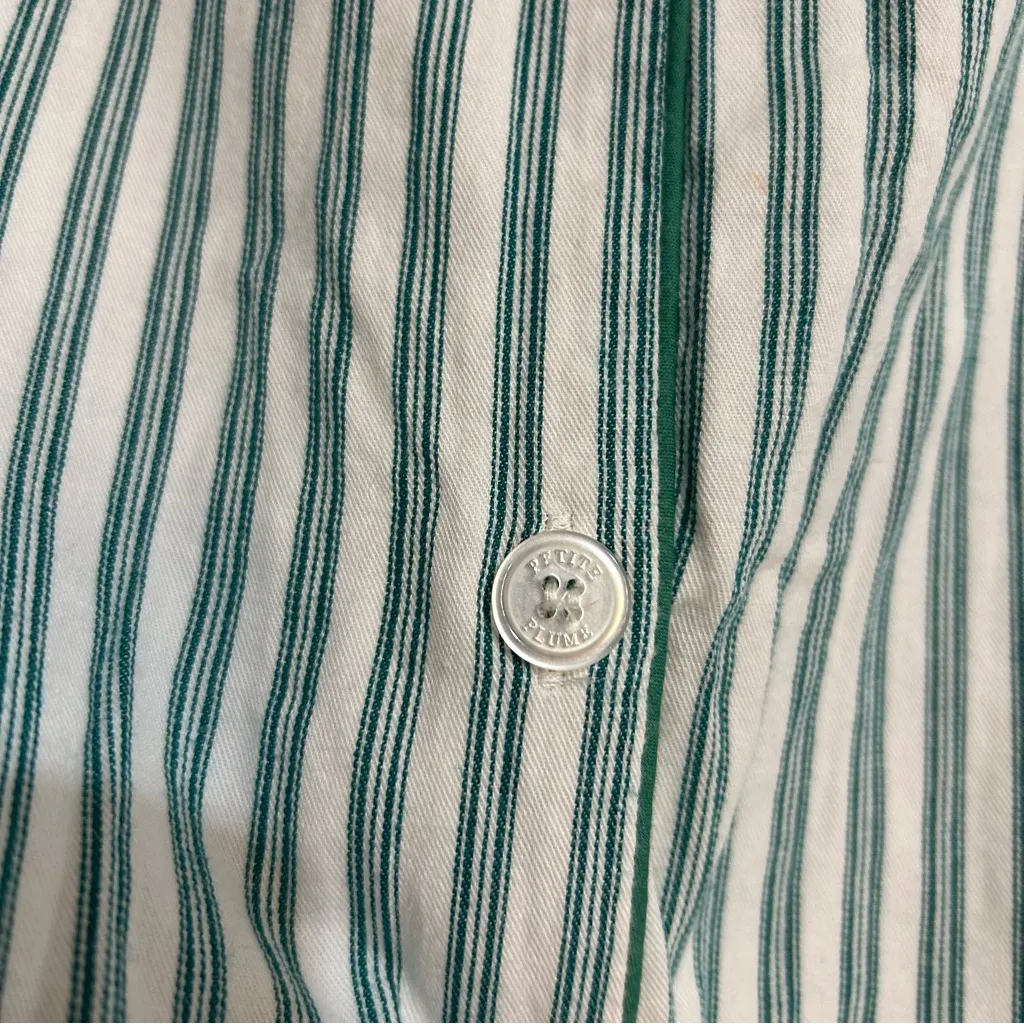 Petite Plume Twill Stripe Long Sleeve Pajama Shirt in Emerald Ticking Size Large Green - Image 5