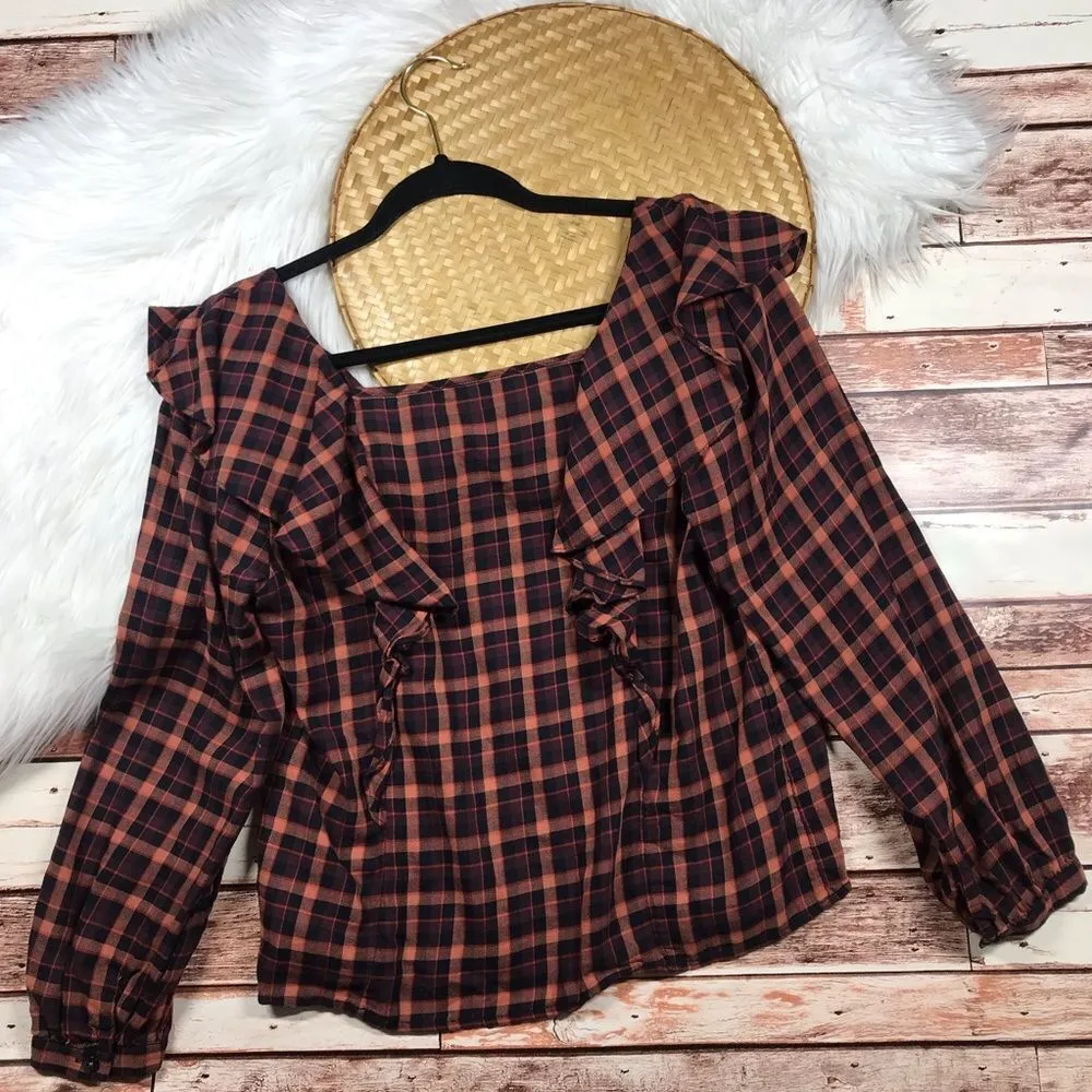 Madewell plaid ruffled‎ square neck blouse - Image 7