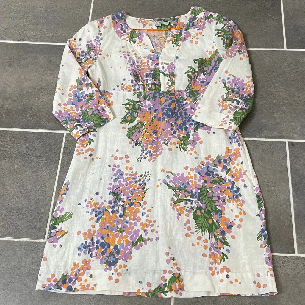 Boden Floral Linen Dress size 6 White - Image 2