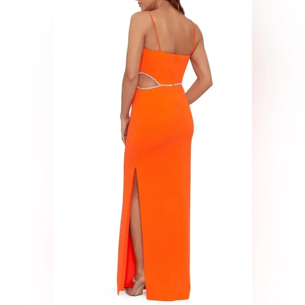 XSCAPE Side Cutout Scuba Crepe Gown in Orange, Size 0 Retail $258 EXCELLENT! - Image 3