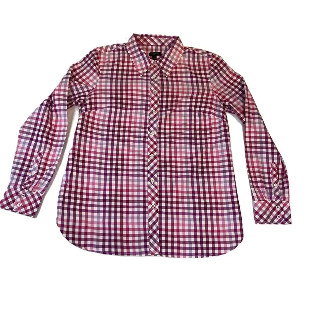 Talbots Pink Purple and White Checkered Button Down Shirt size small - Image 6