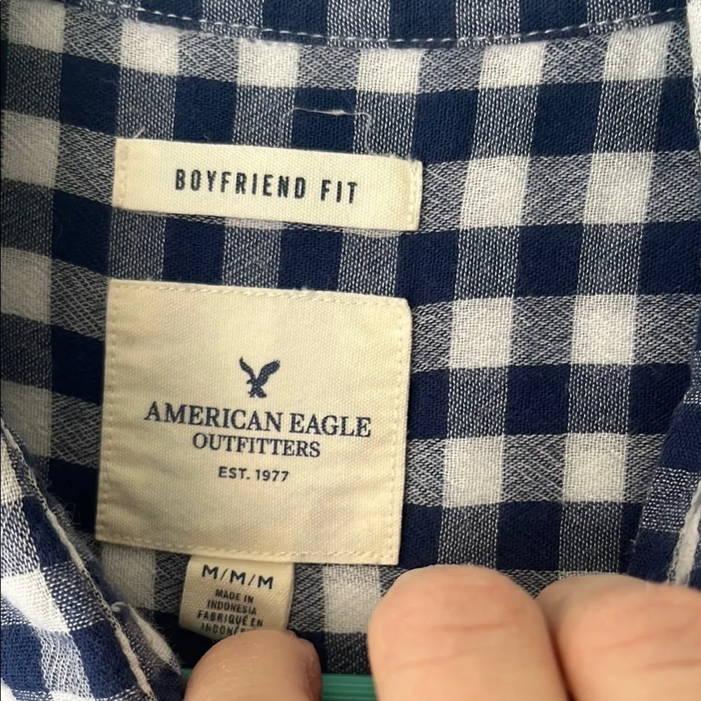 American Eagle Outfitters Blue and White Gingham Button Down Shirt - Image 2