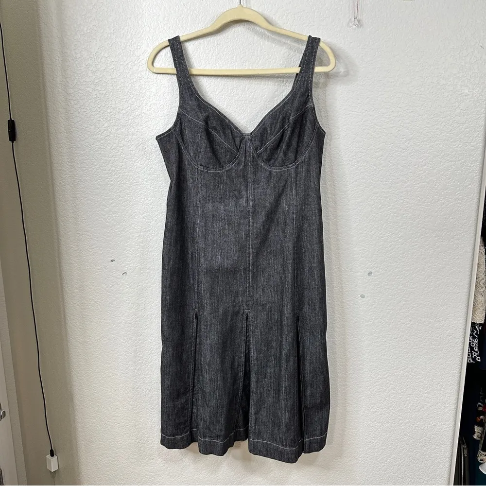 Randolph Duke The Look Black Denim Zip Pleated Corset Dress / Size 14 Western Gray - Image 4