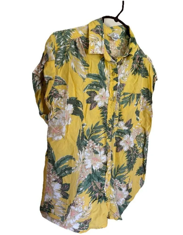 Japna Women's XS Button Up Short Sleeve Floral Beach Hawaiian Vacation Shirt Top - Image 2