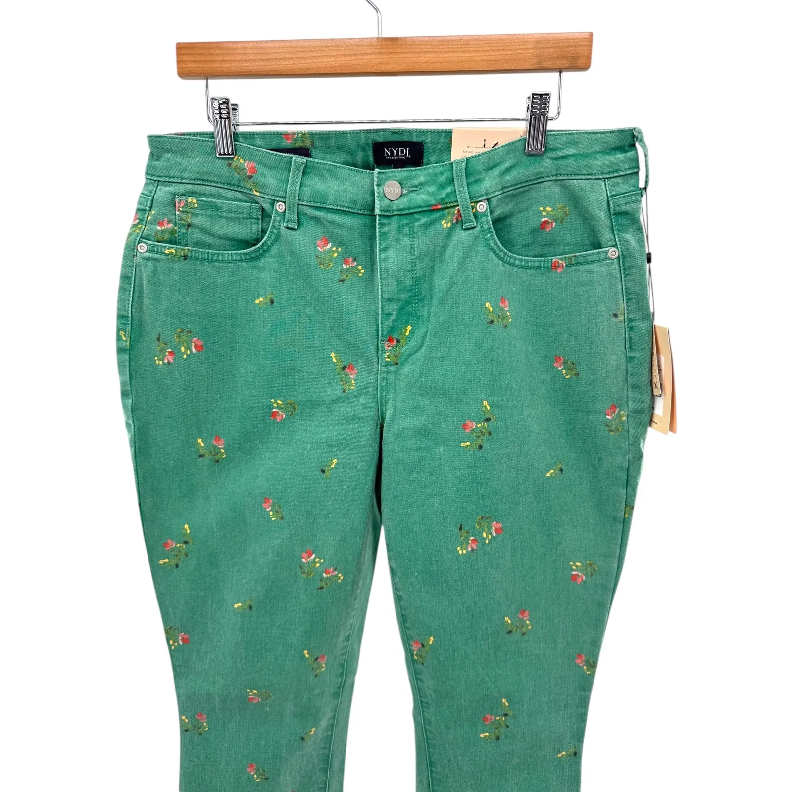 NYDJ Ami Skinny‎ Jeans 12 Green Floral Print Lift Tuck Stretch Denim Pants NWT - Image 2