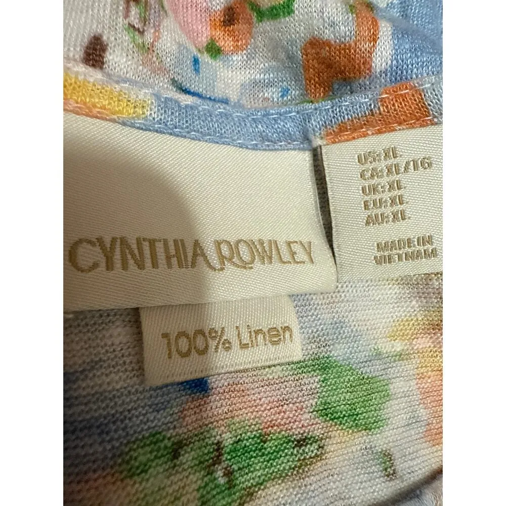 Cynthia Rowley Blue Multicolor Short Sleeve Graphic Print T Shirt Tee Top Sz XL - Image 4