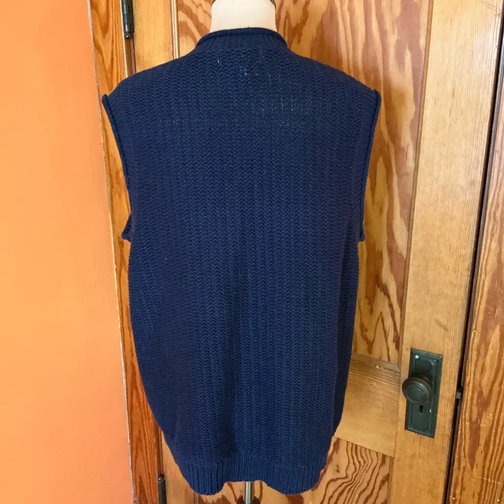Vintage 90s Blue Chunky Grandpa Cardigan Vest Size L - Image 9