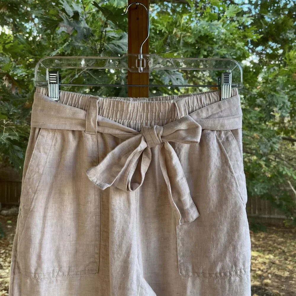 Land's End Women's Khaki Mid Rise 100% Linen Belted Pants Size 4 - Image 3