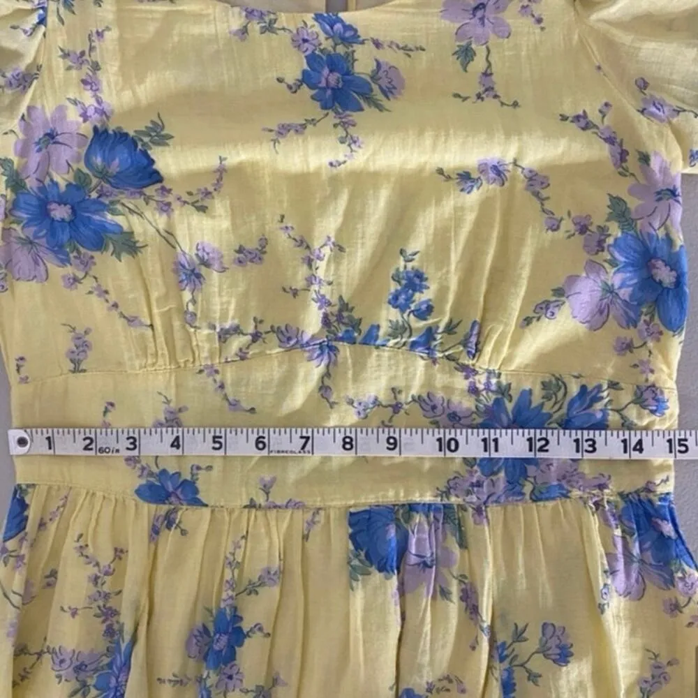LoveShackFancy Yellow Blue Floral Silk Blend Long Sleeve Ross Short Mini Dress 8 - Image 10