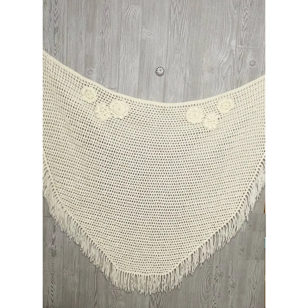 Hand made crochet knit floral Shaw coat cottage core / grandma core one size Size L - Image 3