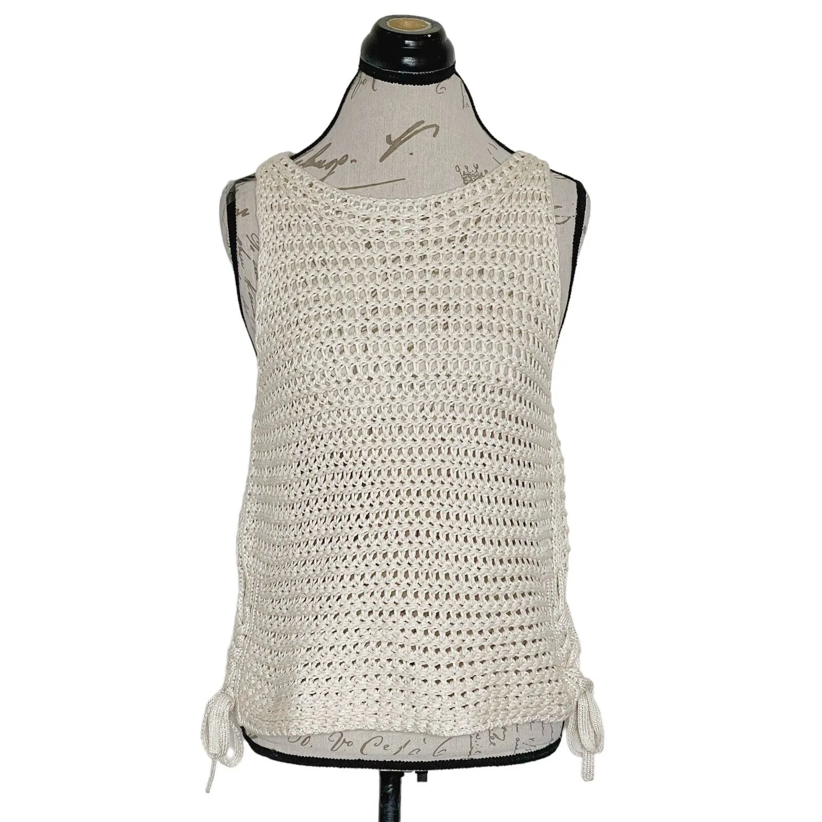 Gap Womens Sweater Tank Sz Small Crochet Beach Bohemian Boho Neutral Minimalist - Image 2
