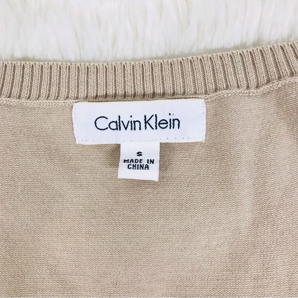 CALVIN KLEIN Gold Sequin Tank Top‎ Sleeveless Blouse Silk Blend Metallic Small - Image 4