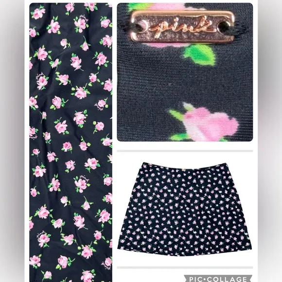 PiNK Victoria’s Secret Black Roses Swim Cover Up Skirt Medium - Image 2