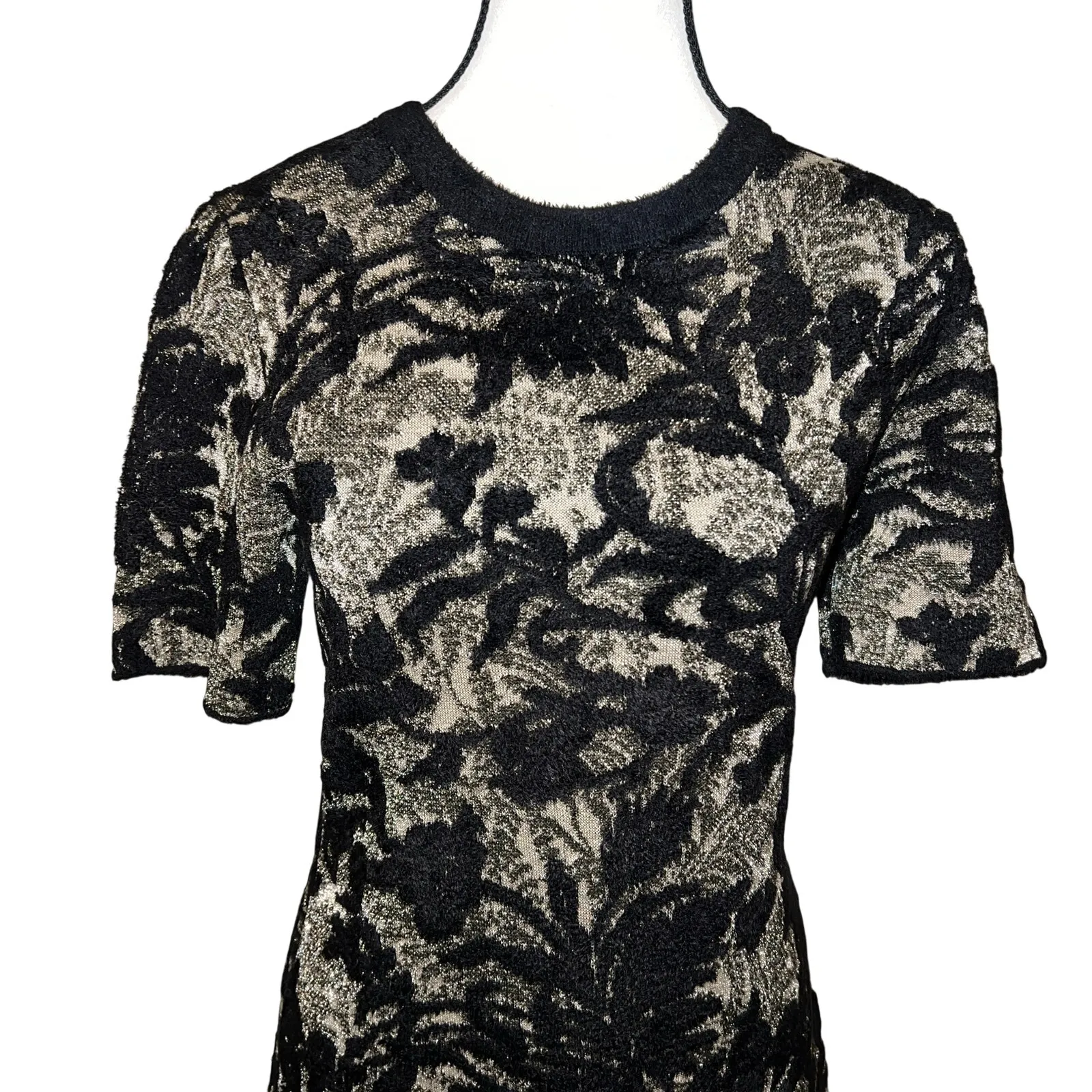 Tory Burch Cloque’ Fit & Flare Sweater Dress Black/Alabaster Metallic Size S - Image 3