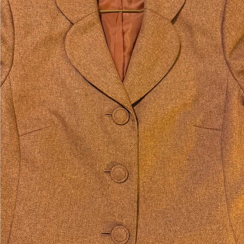 Kasper Women Orange Rust Brown Woven 2pc Suit Short Jacket Career VTG-10 - Image 5