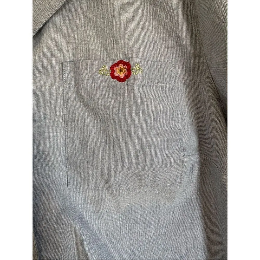 Vintage 90's Alfred Dunner Womens Floral Embroidered Button Shirt sz 16 Boho‎ Blue - Image 8