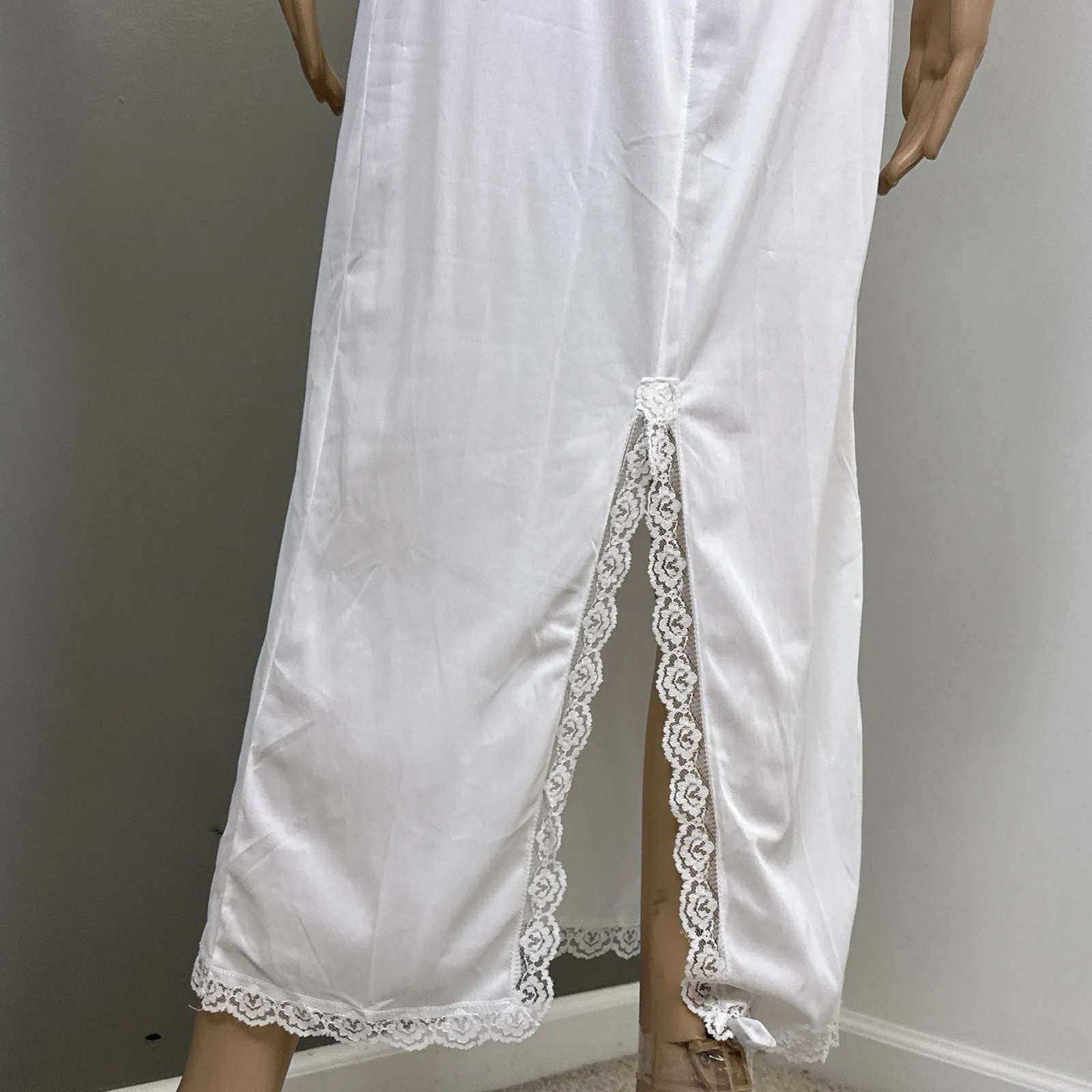 Merry Modes Inc Full Slip Strapless Maxi Full Length Nylon White Medium? Slit - Image 6