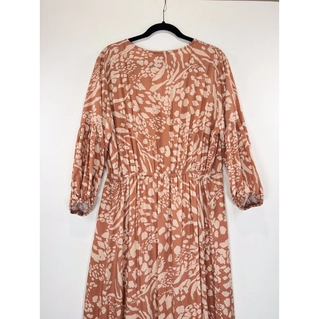 Petal & Pup Dress Brown Katerina Maxi V Neck Button Down Floral Boho Medium - Image 10