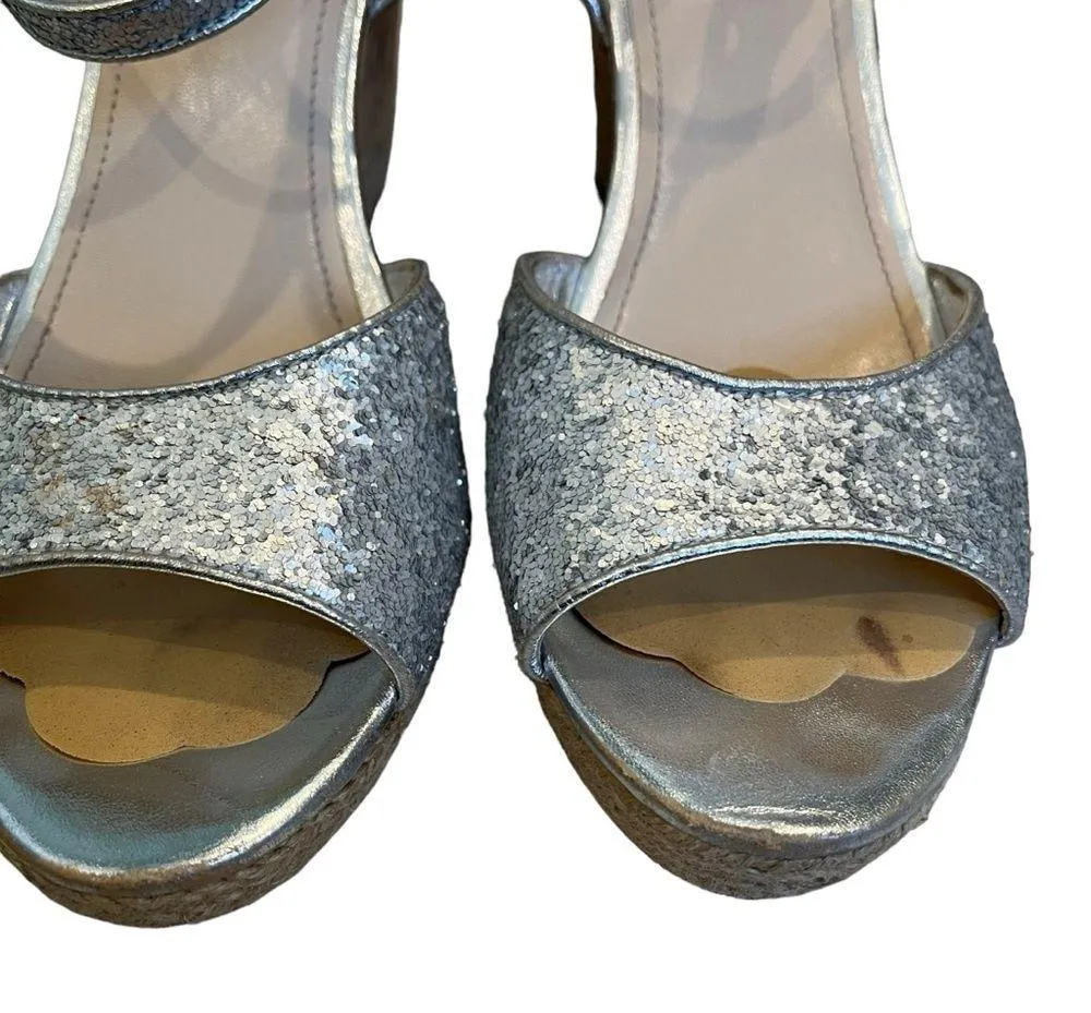 Prada Silver Glitter Cork Wedge Sandal, Sz 40 - Image 13