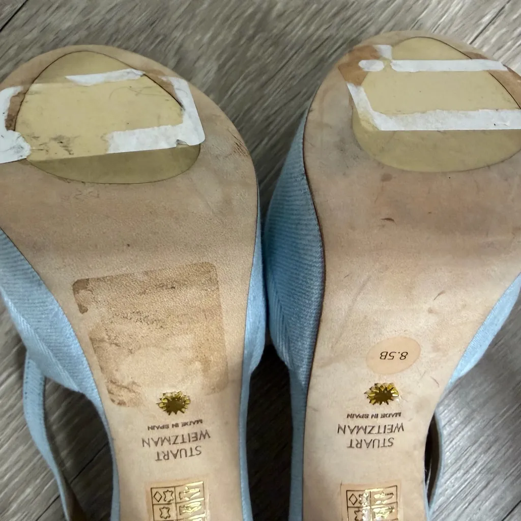 Stuart Weitzman Denim Platform Ankle Strap Heels Size 8.5 - Image 6