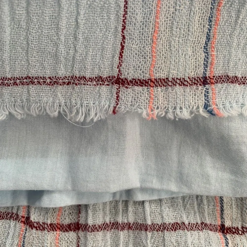 True Craft Dress Pastel Blue Plaid Printed Strapless Seersucker Lace Detail Mini - Image 10