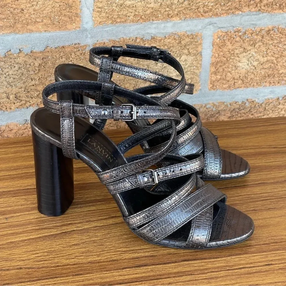 Lanvin Paris cylinder heel pewter shoes 39.5/8.5 Gray - Image 2
