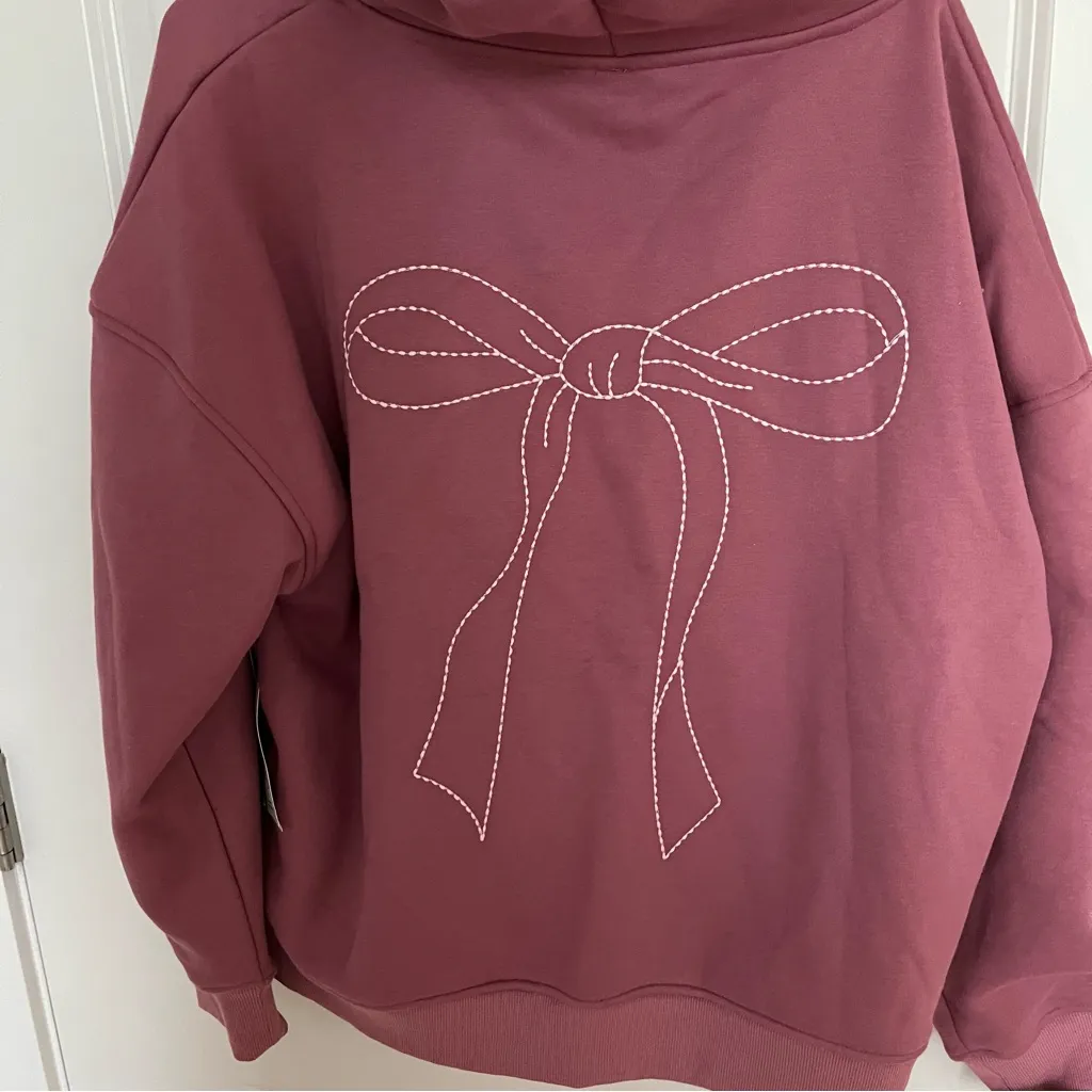 NEW Altar’d State AS Revival Pink Embroidered Bow Hoodie Sweatshirt Size Medium - Image 8