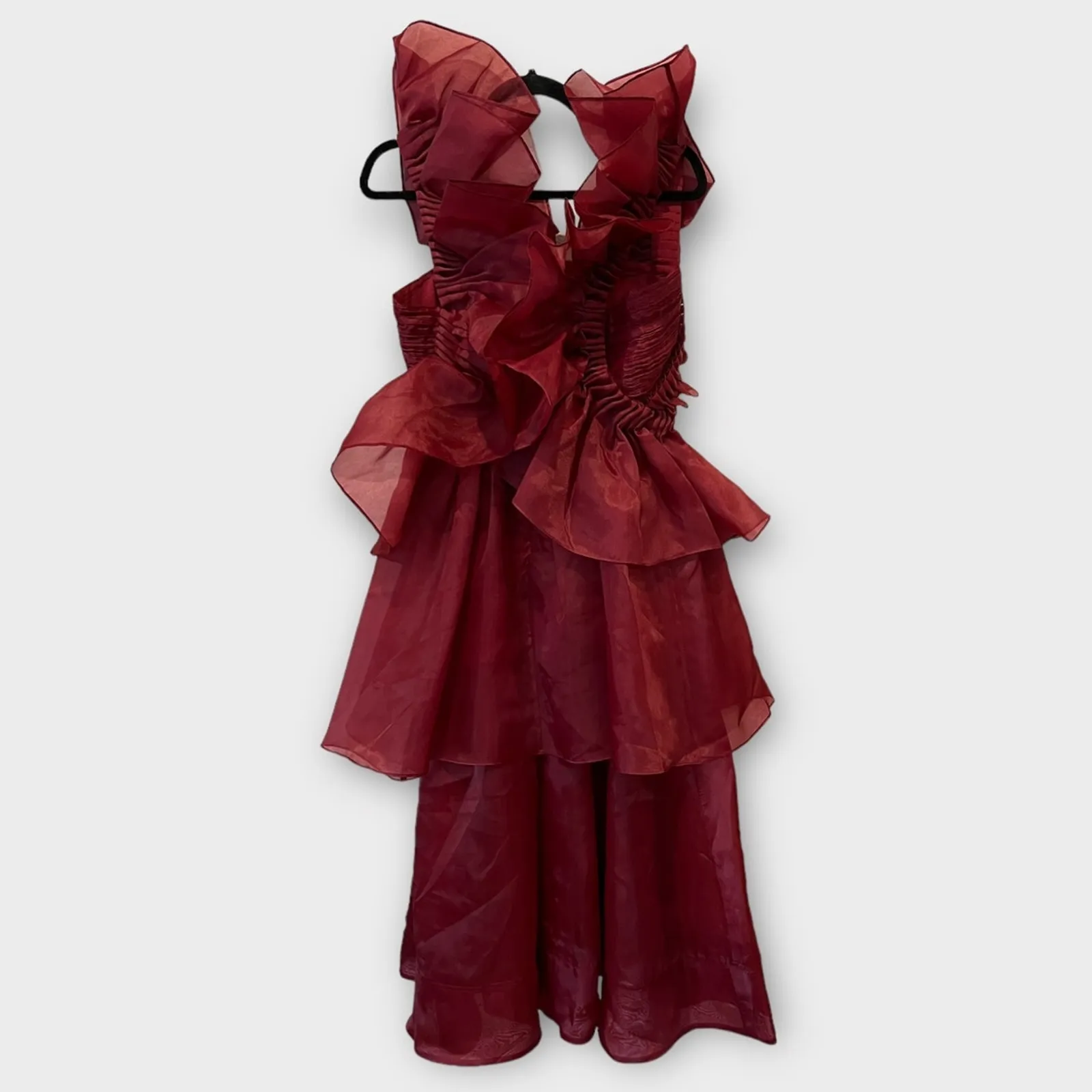 Aje Asra Pleated Frill Midi Dress Size AU/10, US/6 Red - Image 9