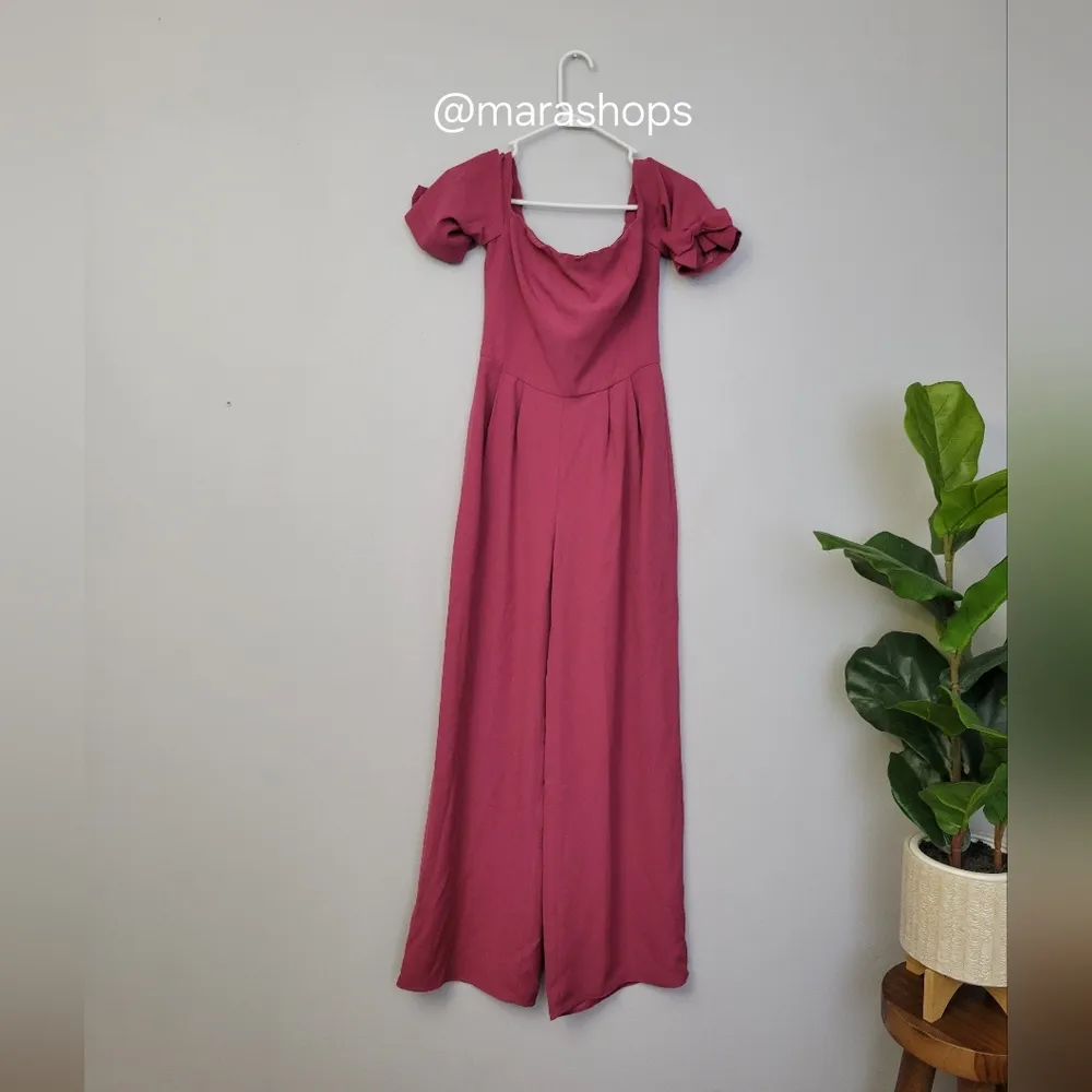 Gal Meets Glam Meredith Crepe Off the Shoulder Pink Jumpsuit - Image 2