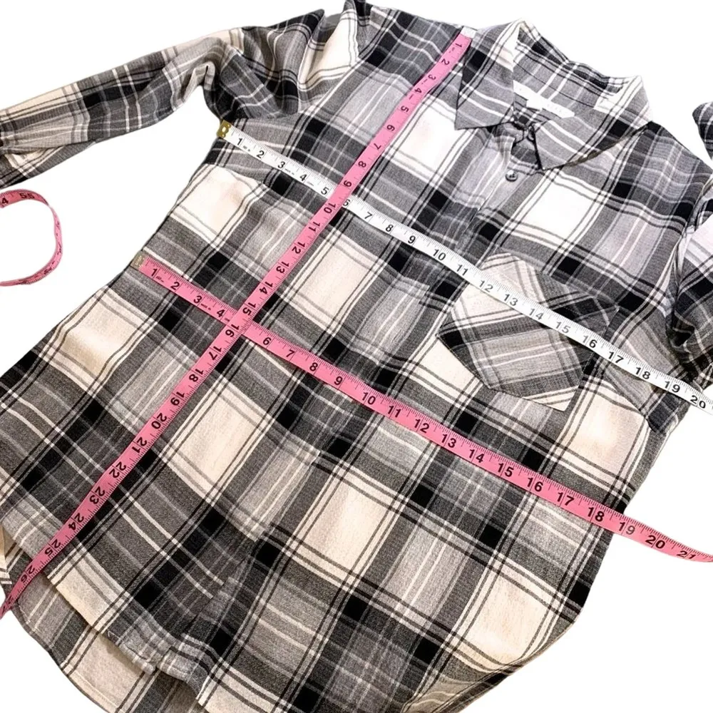 Veronica Beard Plaid High Low Hidden Button Flannel Long Sleeve Black White US 6 - Image 9