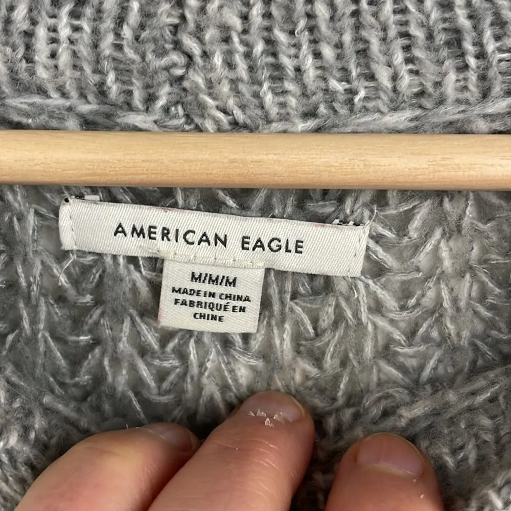 American Eagle Open knit crew neck pulloverer sweaterter gray Medium oversized - Image 6