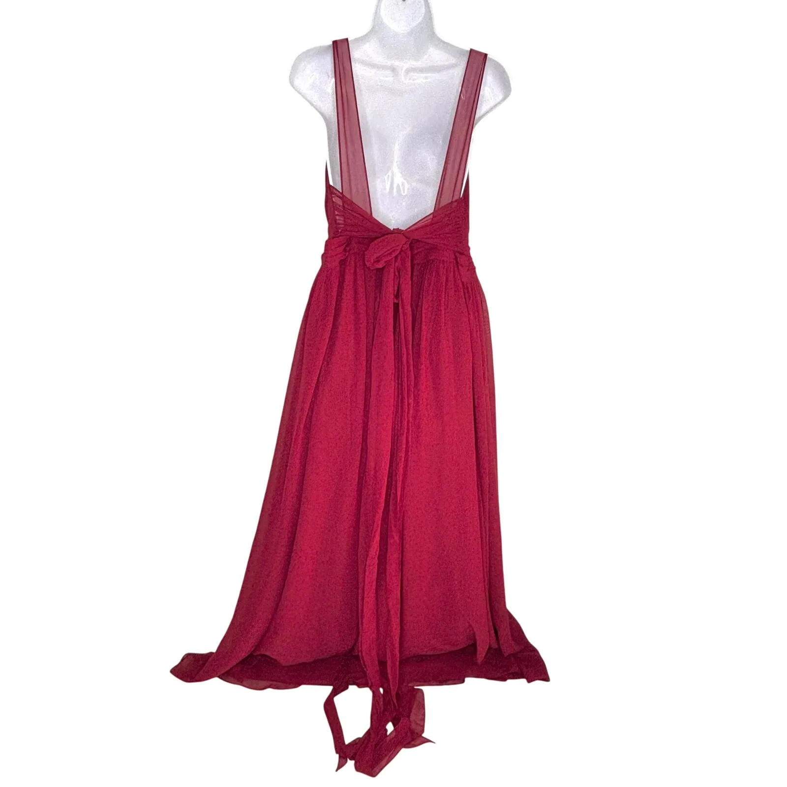 Azazie Aziza Burgundy A Line V Neck Pleated Chiffon Dress A16 - Image 2