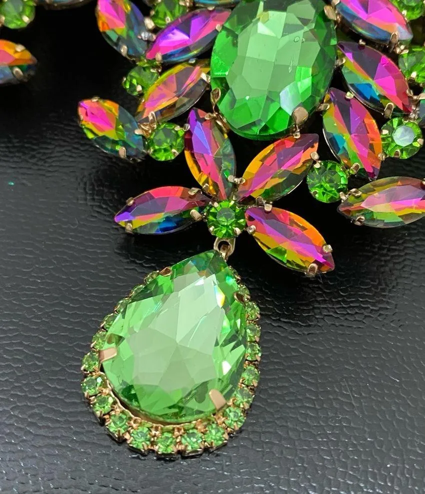 Stunning Watermelon & Green Rhinestones Teardrop Large Statement Earrings - Image 11