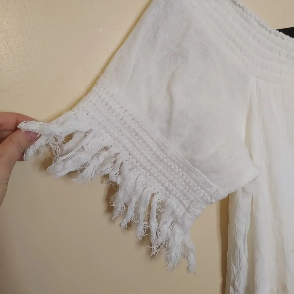 xhilaration Size Large L White Fringe Sleeve Embroidered Long Shirt Dress boho - Image 5