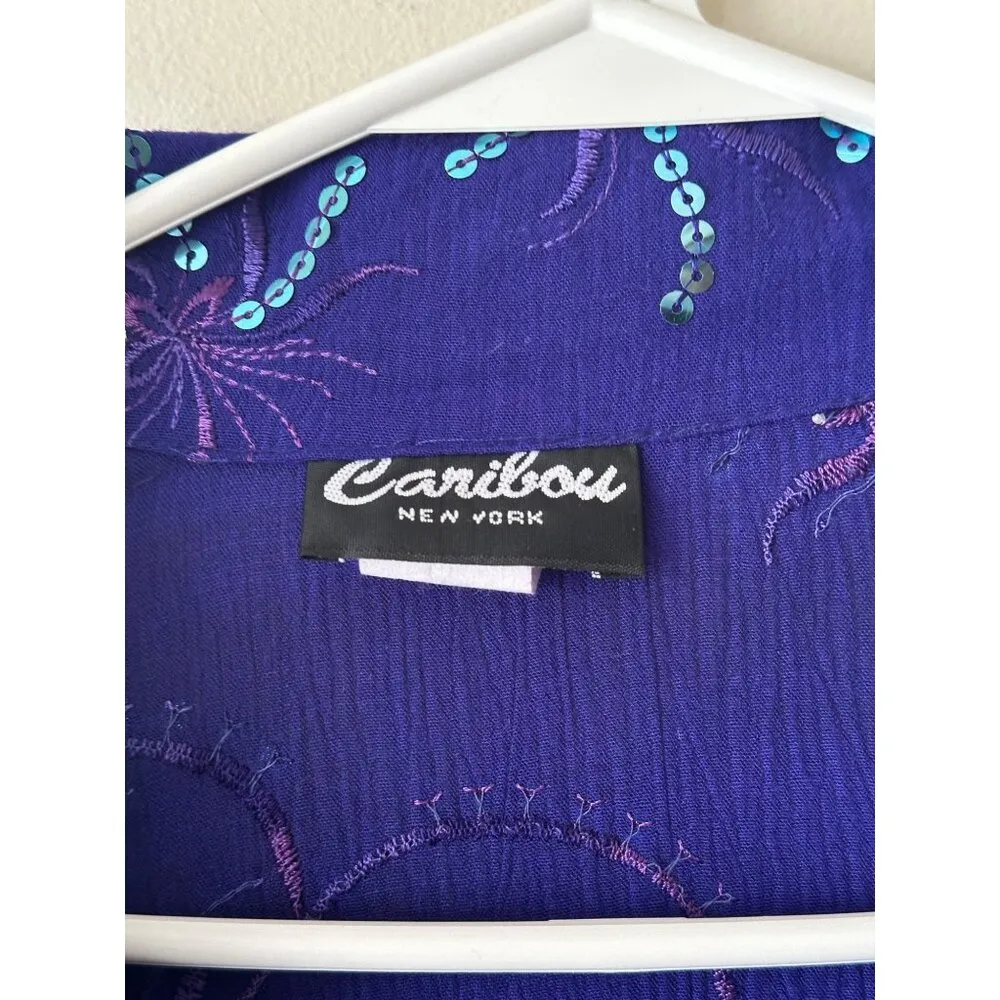 Womens Vintage Purple Sequin Embellished Button - Image 3