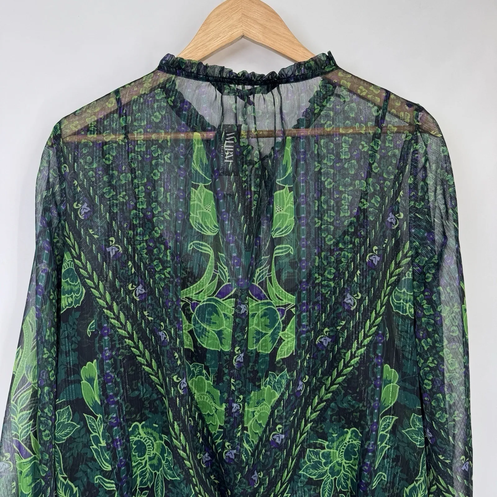 White House Black Market Sheer Lined Top Womens Large Green Purple Halloween NEW - Image 11