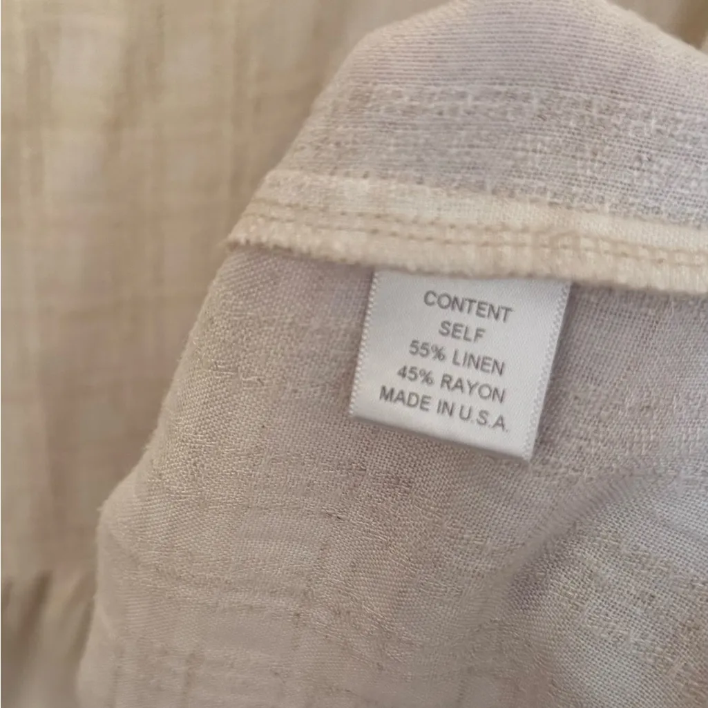 Maven West Linen Blend Sleeveless V-Neck Ruffle Hem Dress Size Small Beige Boho - Image 3