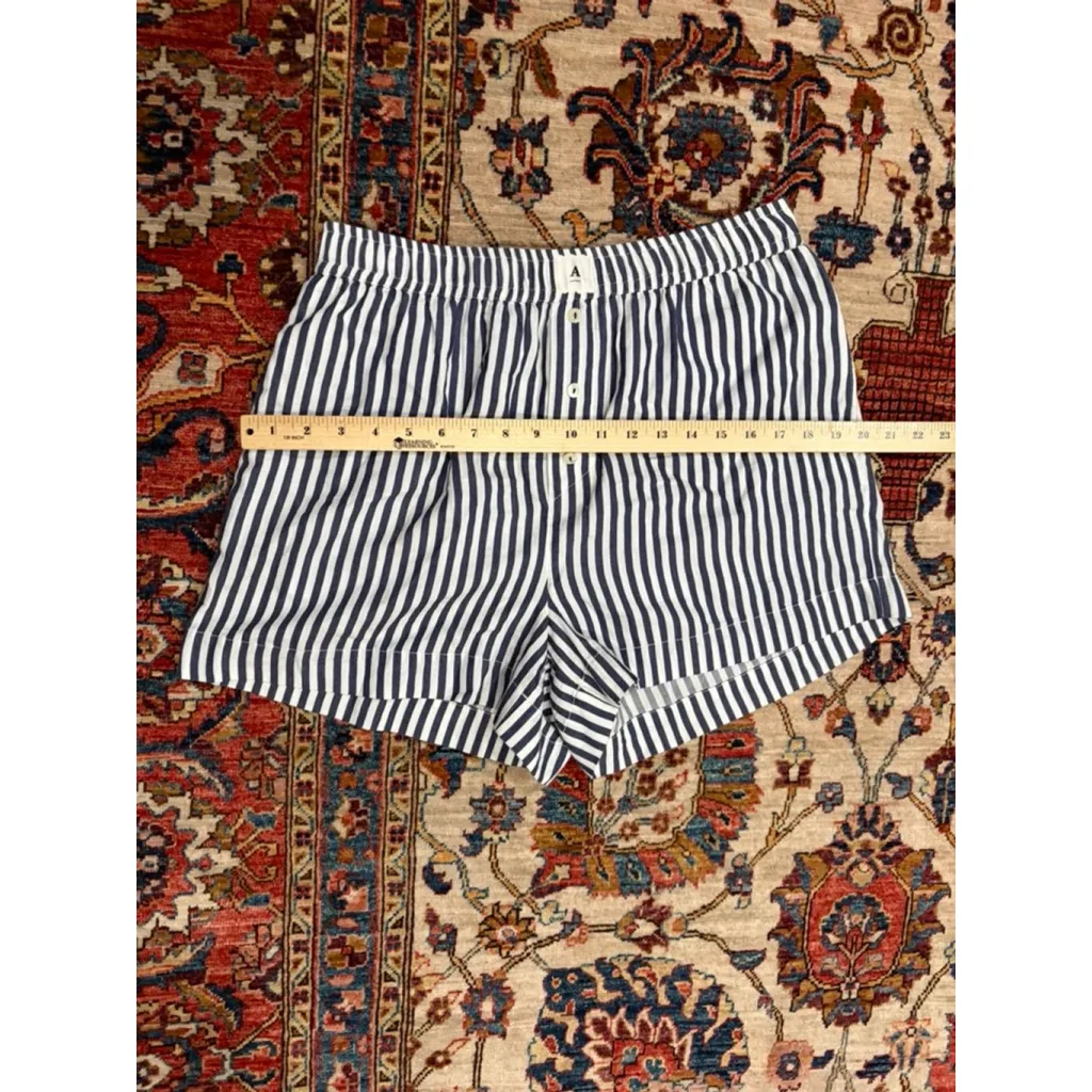 Anthropologie Striped Shorts Women’s M Blue White Button Front Pull-On - Image 3