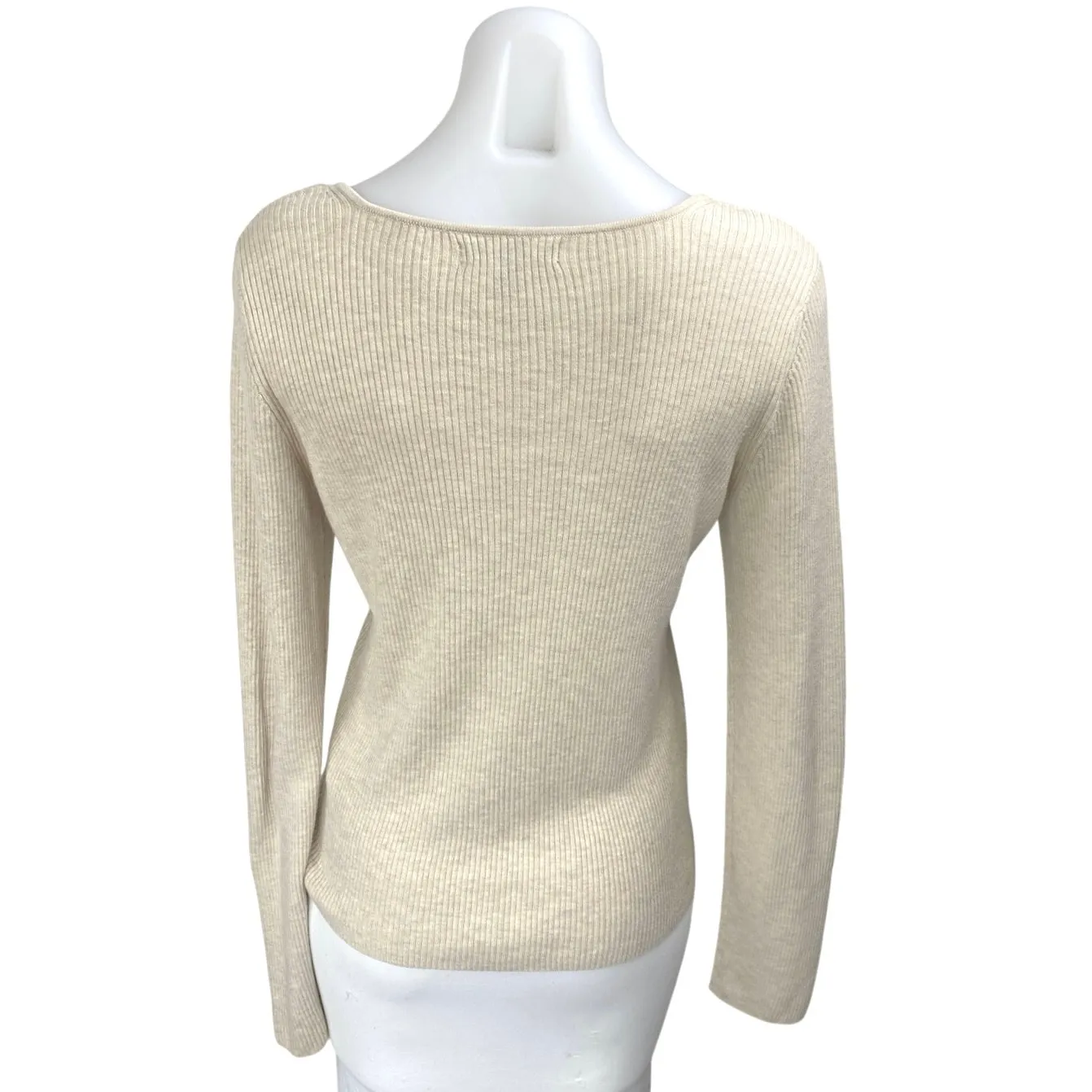 Banana Republic Women's Cream Rib Knit Square Neck Long Sleeve Sweater Top Sz L - Image 2