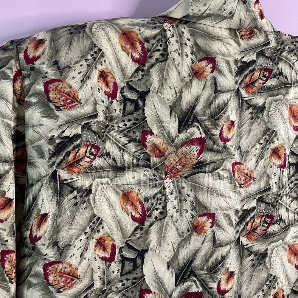 Vintage Nora Noh Silk Retro Botanical Print Crossover Long Sleeve Blouse Top 4 Green - Image 3