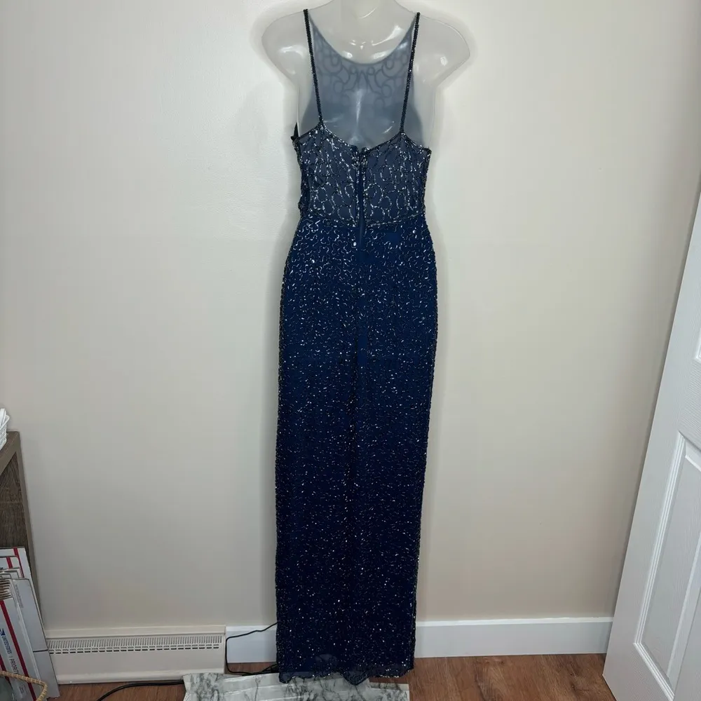 Andretta Donatello Cobalt Blue Vintage Beaded 100% Silk Gown Prom size small - Image 6
