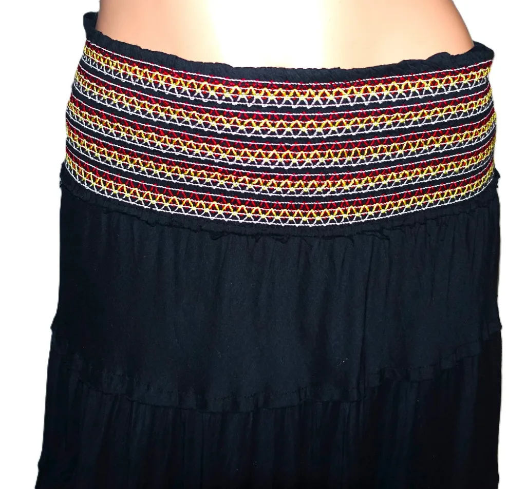 Black Boho Peasant Ruffled Midi Skirt S - Image 2