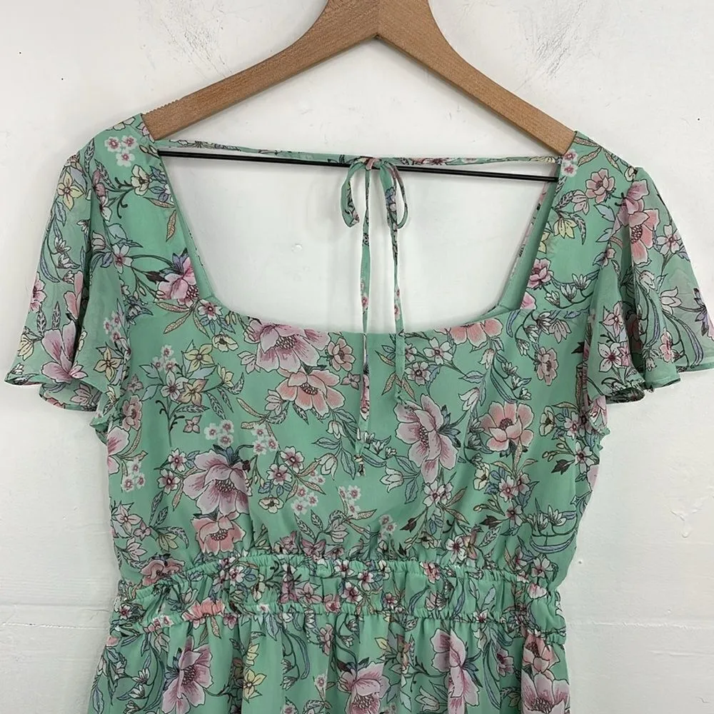 Lily Rose Seafoam Green Floral Short Sleeve Scoop Neck Mini Length Dress Size XL - Image 3