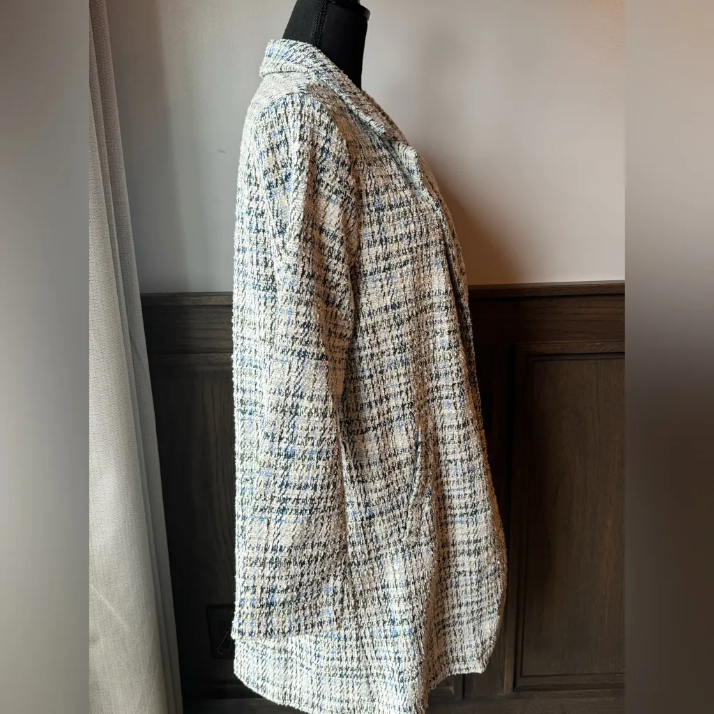 MELLODAY Green Blue and White Tweed Duster - Image 5